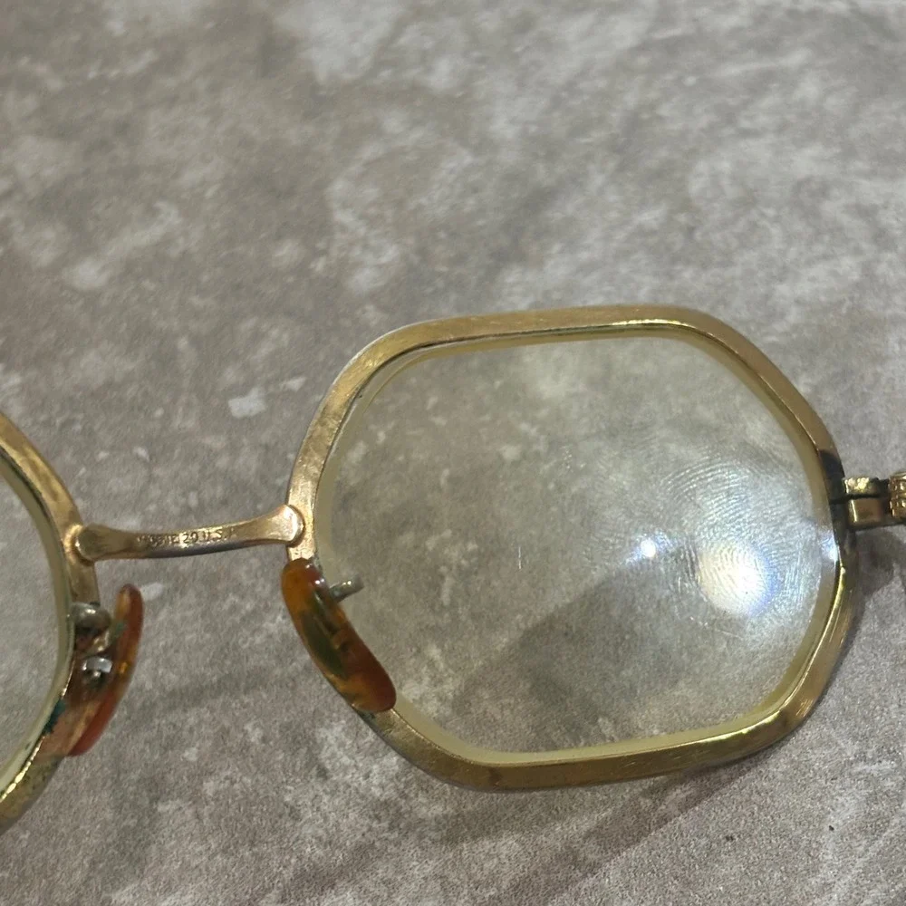 Vintage Hexagonal Gold Geometric Eyeglasses M/C 5 1/4 USA Retro Frames